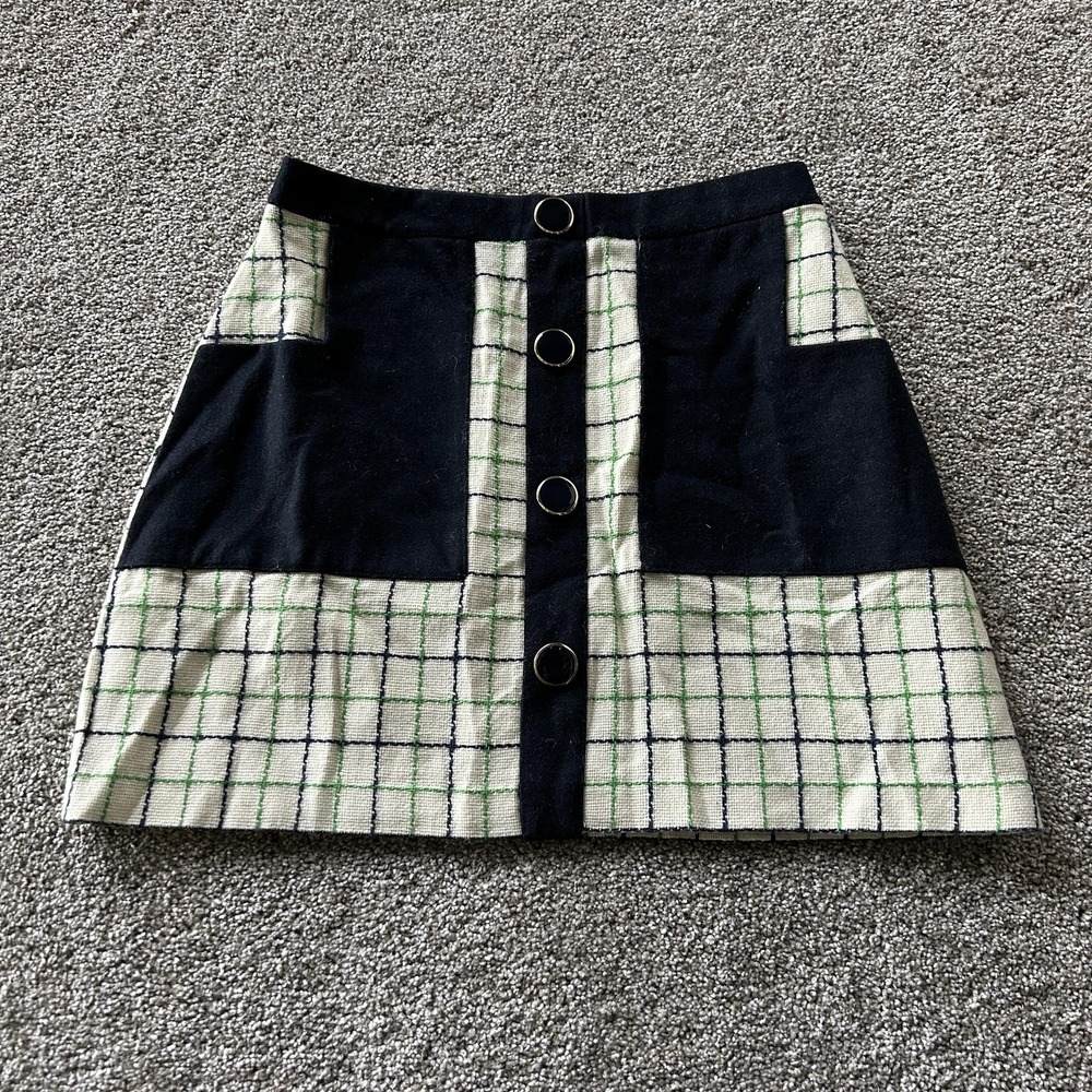 Lauren Moffatt Skirt Womens 8 Multicolor Check A-Line Mini Button Front Lined